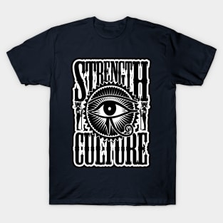 Strength and Culture Black lettering white Eye of Ra Horus T-Shirt